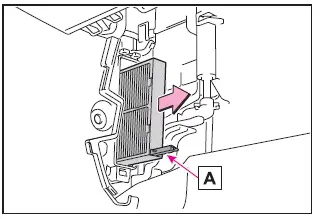 Subaru Solterra cleaning HVAC housing debris before installing new filter