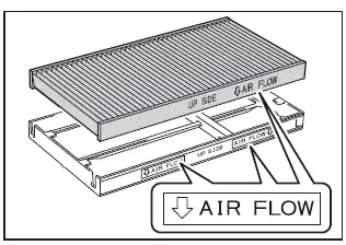 Subaru Solterra removing old cabin air filter and installing new filter element
