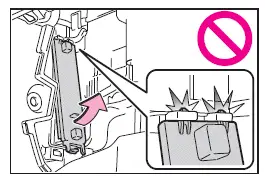 Subaru Solterra filter cover clip release direction and handling caution diagram