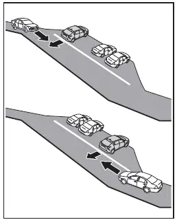 Subaru Solterra RCTA reversing from angled parking scenario detection illustration
