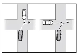 Subaru Solterra FCTA detecting vehicles and pedestrians from the side at low speed