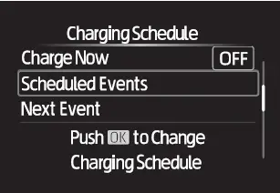 Subaru Solterra scheduled events list with multiple charging plans