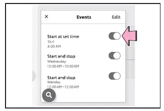 Subaru Solterra charging schedule toggle on off interface in multimedia system