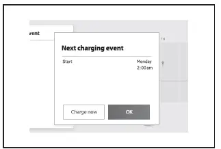 Subaru Solterra next charging event screen showing upcoming scheduled charge