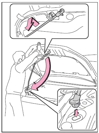 Subaru Solterra hood support rod correctly installed slot
