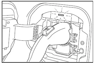 Subaru Solterra charging indicator showing active charging status and completion