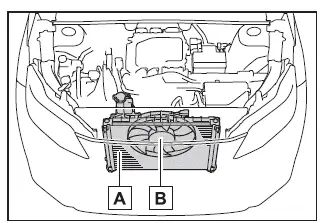 Subaru Solterra radiator and cooling fan inspection under hood