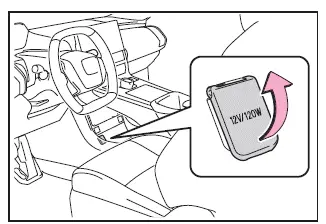 Subaru Solterra front 12V power outlet with protective lid open