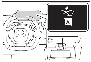 Subaru Solterra PCS warning display showing pre collision alert icon
