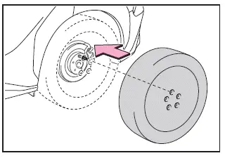 Subaru Solterra aligning wheel on guide pin for installation