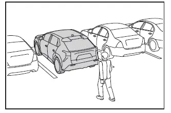 Subaru Solterra reversing with pedestrian detected behind vehicle